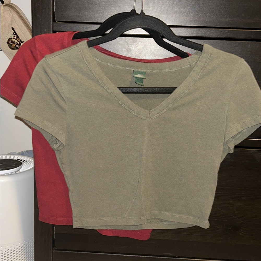 Two Wild Fable Red & Green V-Neck Crop Tops